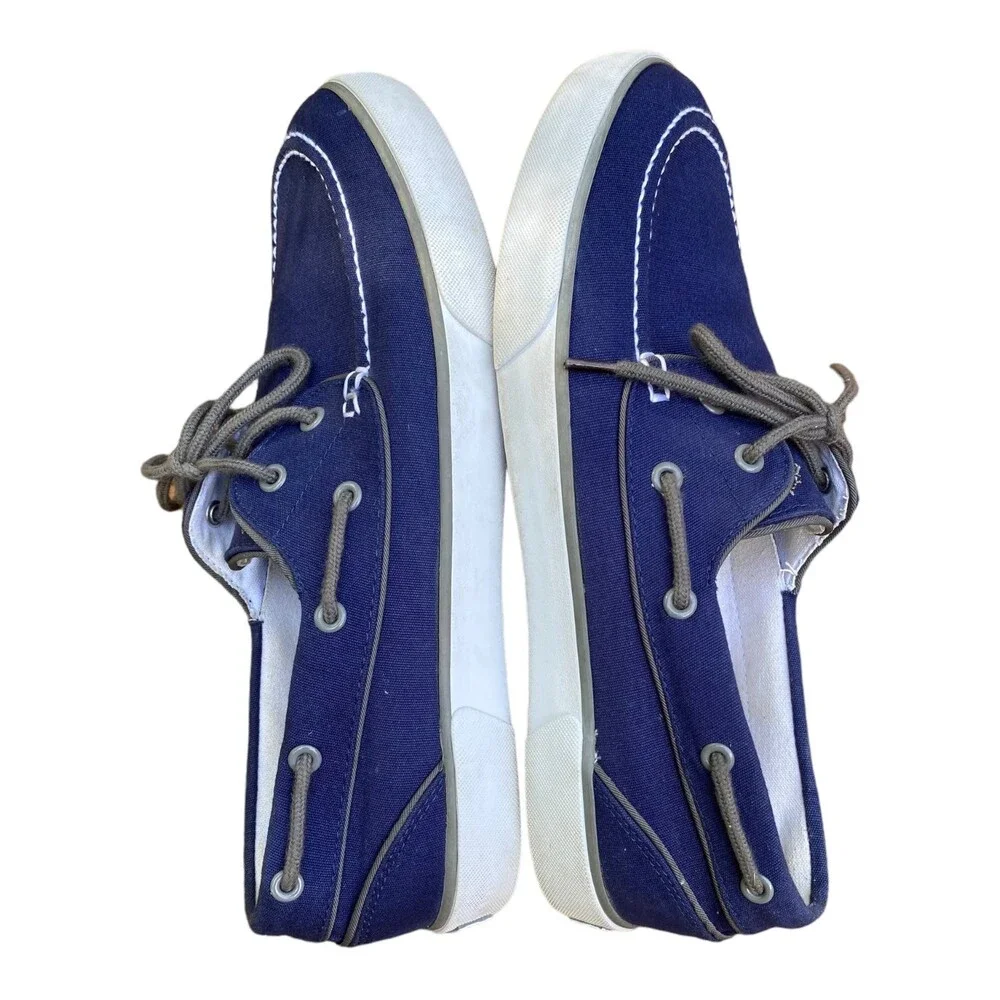 POLO by Ralph Lauren LANDER Men’s 10.5 Boat Shoes Navy Canvas White Trim